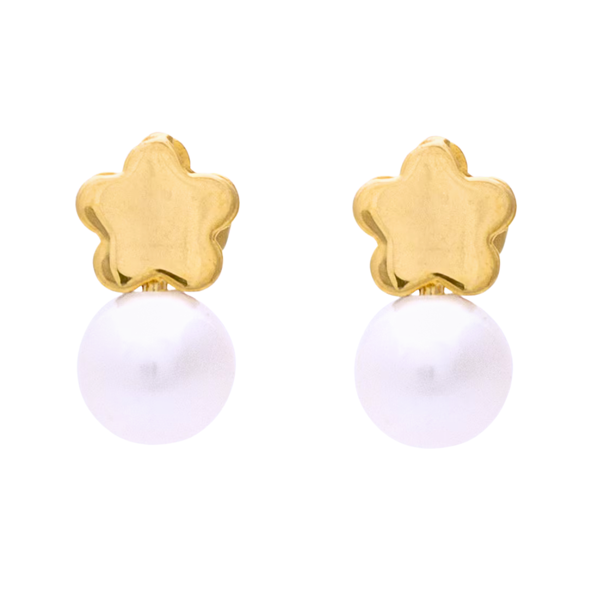 BROQUEL FLOR ORO DORADO 10 KILATES PERLA